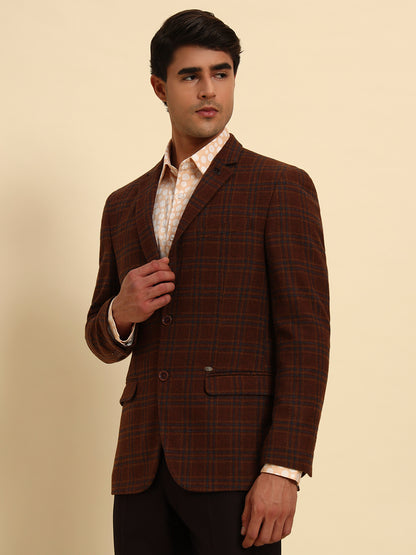 Blazer for Men | Premium Formal Blazer Slim Fit Notched Collar Wool Blend Fabric Checkered Pattern