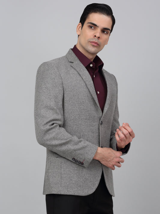 Blazer for Men | Premium Formal Blazer Slim Fit Notched Collar Wool Blend Fabric Self Design Pattern