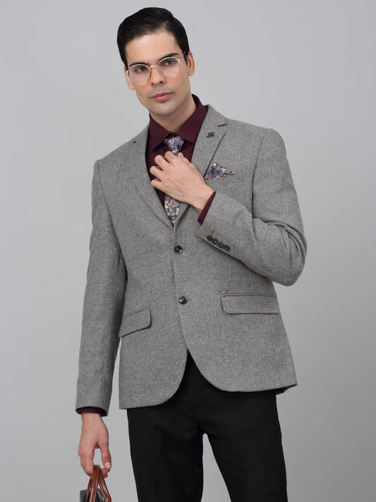 Blazer for Men | Premium Formal Blazer Slim Fit Notched Collar Wool Blend Fabric Self Design Pattern