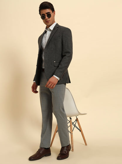 Blazer for Men | Premium Formal Blazer Slim Fit Notched Collar Wool Blend Fabric Self Design Pattern