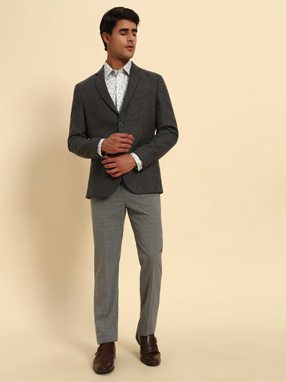 Blazer for Men | Premium Formal Blazer Slim Fit Notched Collar Wool Blend Fabric Self Design Pattern
