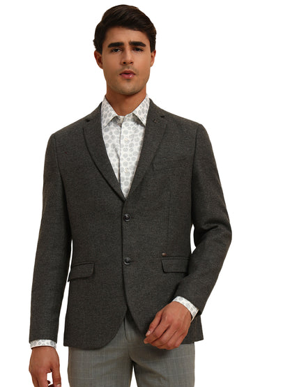 Blazer for Men | Premium Formal Blazer Slim Fit Notched Collar Wool Blend Fabric Self Design Pattern