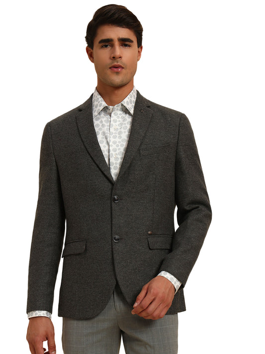 Blazer for Men | Premium Formal Blazer Slim Fit Notched Collar Wool Blend Fabric Self Design Pattern