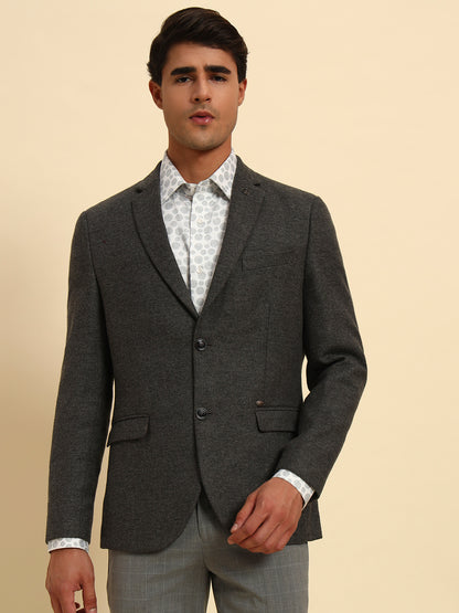 Blazer for Men | Premium Formal Blazer Slim Fit Notched Collar Wool Blend Fabric Self Design Pattern