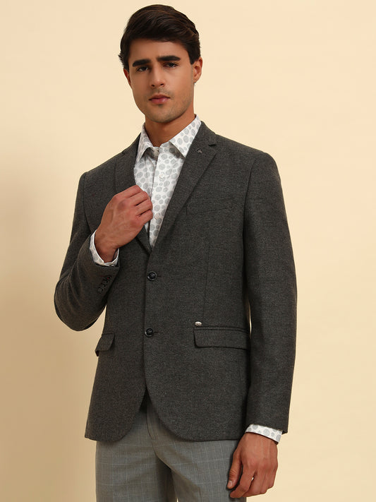 Blazer for Men | Premium Formal Blazer Slim Fit Notched Collar Wool Blend Fabric Self Design Pattern
