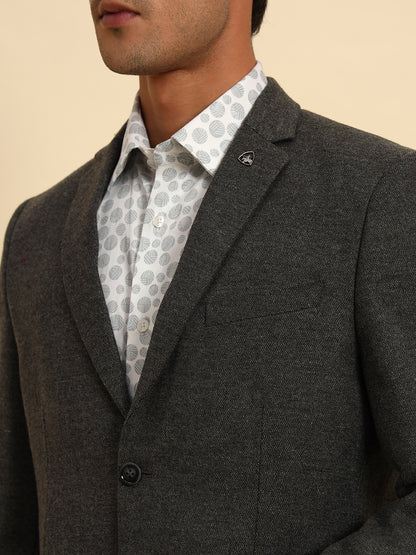 Blazer for Men | Premium Formal Blazer Slim Fit Notched Collar Wool Blend Fabric Self Design Pattern