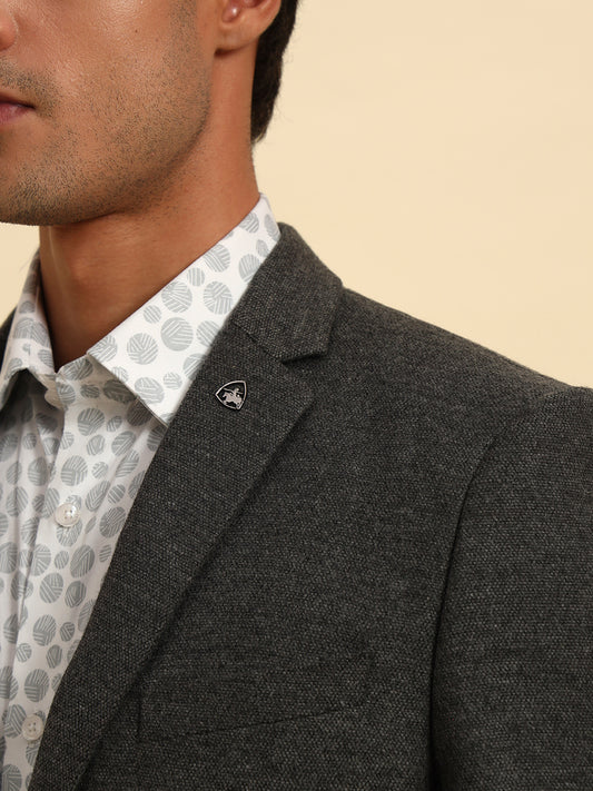 Blazer for Men | Premium Formal Blazer Slim Fit Notched Collar Wool Blend Fabric Self Design Pattern