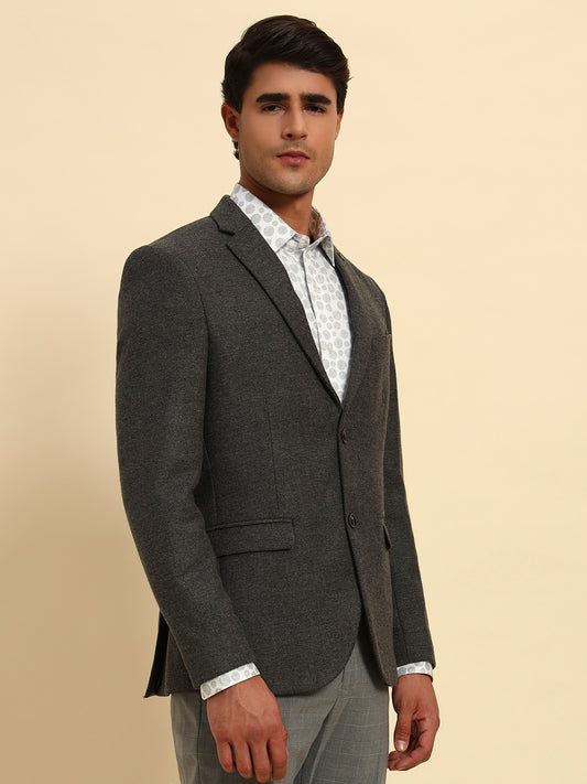 Blazer for Men | Premium Formal Blazer Slim Fit Notched Collar Wool Blend Fabric Self Design Pattern