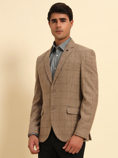 Blazer for Men | Premium Formal Blazer Slim Fit Notched Collar Wool Blend Fabric Checkered Pattern