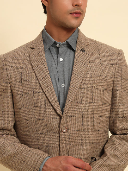Blazer for Men | Premium Formal Blazer Slim Fit Notched Collar Wool Blend Fabric Checkered Pattern