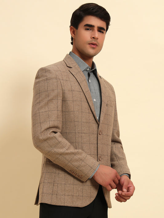 Blazer for Men | Premium Formal Blazer Slim Fit Notched Collar Wool Blend Fabric Checkered Pattern