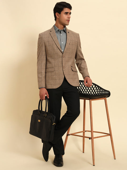 Blazer for Men | Premium Formal Blazer Slim Fit Notched Collar Wool Blend Fabric Checkered Pattern