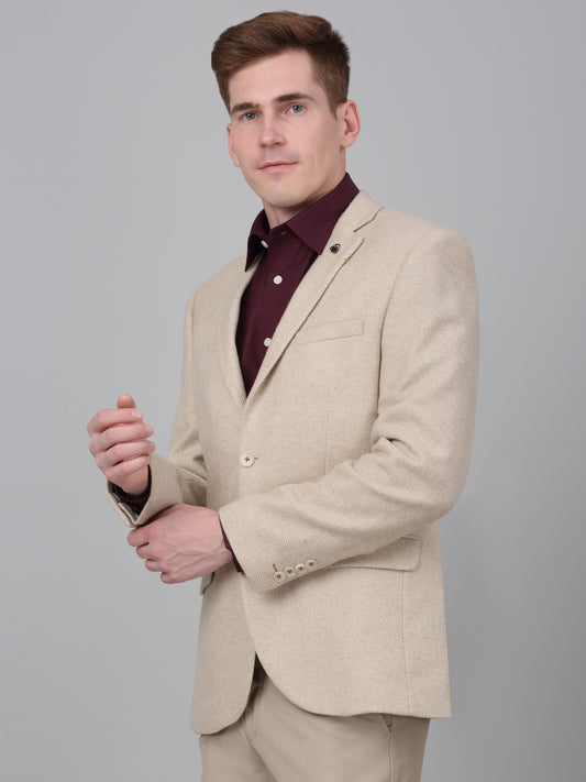 Blazer for Men | Premium Formal Blazer Slim Fit Notched Collar Wool Blend Fabric Self Design Pattern