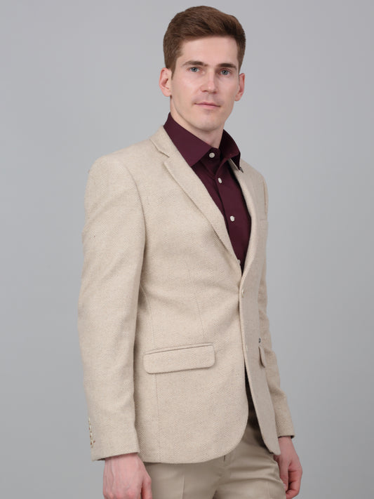 Blazer for Men | Premium Formal Blazer Slim Fit Notched Collar Wool Blend Fabric Self Design Pattern