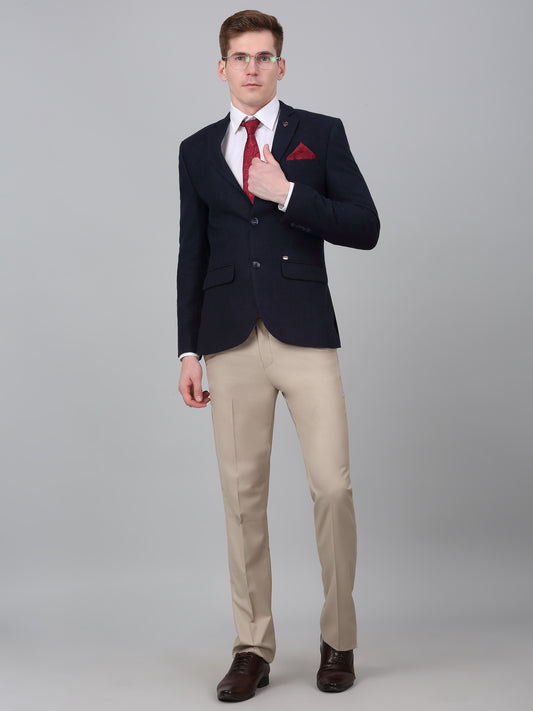 Men’s Navy Blue Self Design Formal Blazer | Cantabil