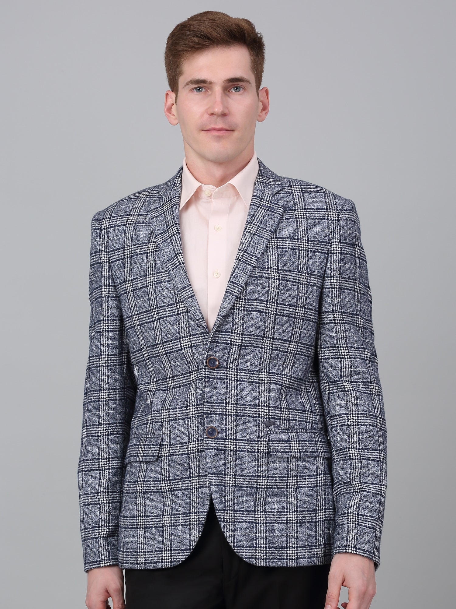 Blazer for Men Premium Formal Blazer Slim Fit Notched Collar Wool Blend Fabric Checkered Pattern