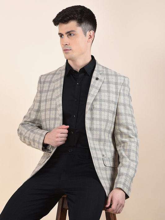 Blazer for Men | Premium Formal Blazer Slim Fit Notched Collar Wool Blend Fabric Checkered Pattern