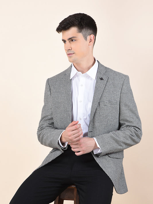 Blazer for Men | Premium Formal Blazer Slim Fit Notched Collar Tweed Fabric Checkered Pattern