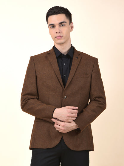 Blazer for Men | Premium Formal Blazer Slim Fit Notched Collar Wool Blend Fabric Self Design Pattern
