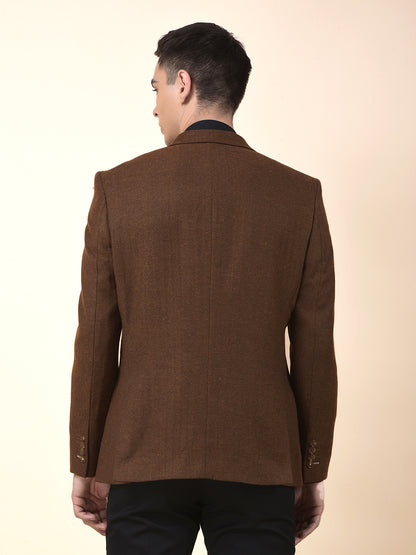Blazer for Men | Premium Formal Blazer Slim Fit Notched Collar Wool Blend Fabric Self Design Pattern