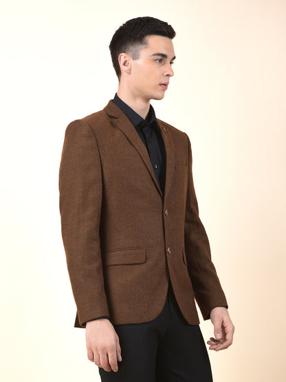 Blazer for Men | Premium Formal Blazer Slim Fit Notched Collar Wool Blend Fabric Self Design Pattern