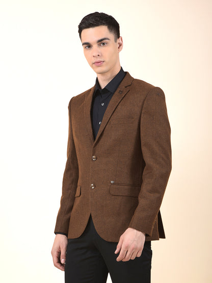 Blazer for Men | Premium Formal Blazer Slim Fit Notched Collar Wool Blend Fabric Self Design Pattern