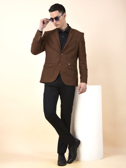Blazer for Men | Premium Formal Blazer Slim Fit Notched Collar Wool Blend Fabric Self Design Pattern