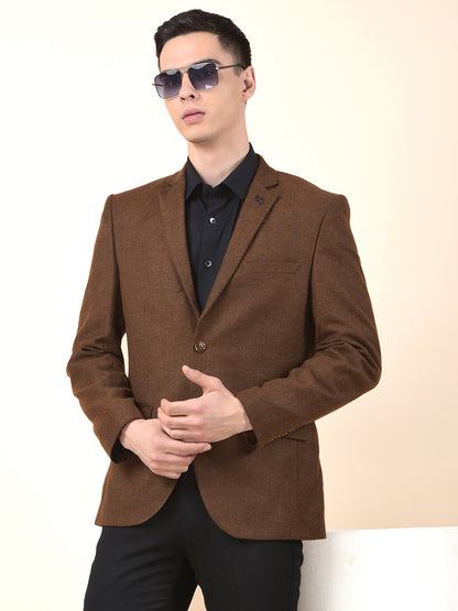 Blazer for Men | Premium Formal Blazer Slim Fit Notched Collar Wool Blend Fabric Self Design Pattern