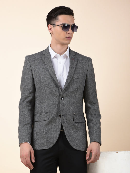 Blazer for Men | Premium Formal Blazer Slim Fit Notched Collar Wool Blend Fabric Self Design Pattern