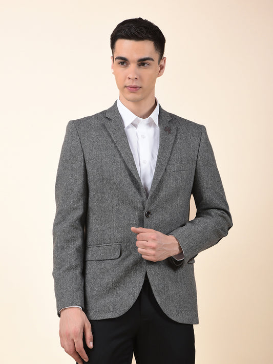 Blazer for Men | Premium Formal Blazer Slim Fit Notched Collar Wool Blend Fabric Self Design Pattern