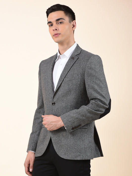 Blazer for Men | Premium Formal Blazer Slim Fit Notched Collar Wool Blend Fabric Self Design Pattern