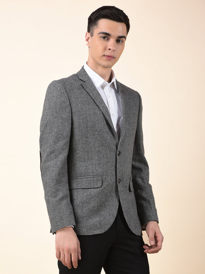 Blazer for Men | Premium Formal Blazer Slim Fit Notched Collar Wool Blend Fabric Self Design Pattern