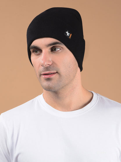 Men Black Solid Casual Winter Wear Cap