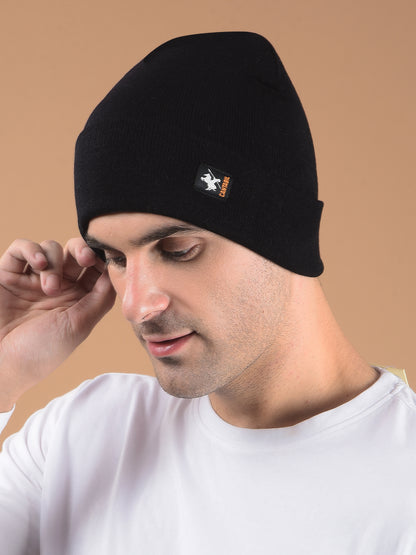 Men Black Solid Casual Winter Wear Cap