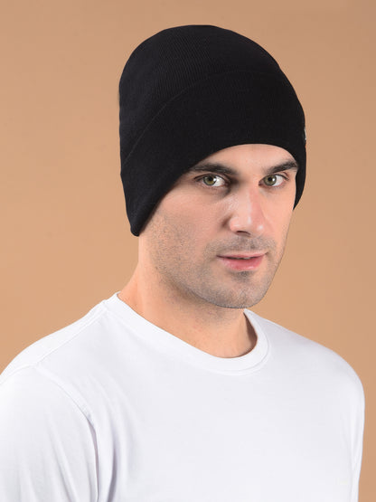 Men Black Solid Casual Winter Wear Cap