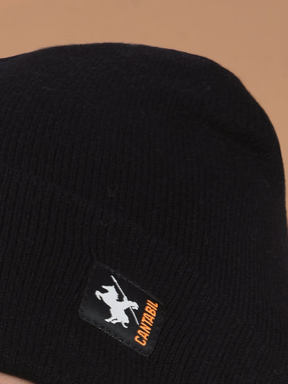 Men Black Solid Casual Winter Wear Cap