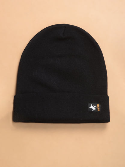 Men Black Solid Casual Winter Wear Cap