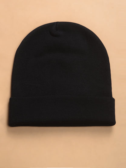 Men Black Solid Casual Winter Wear Cap