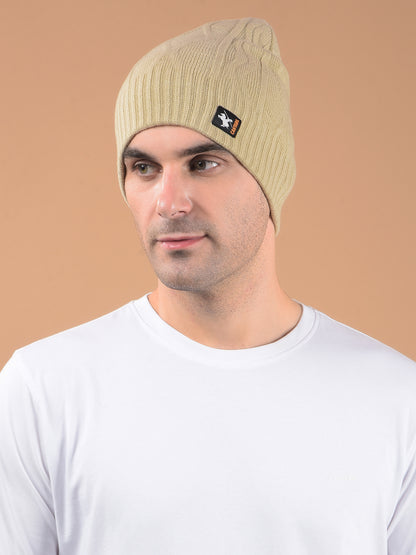 Men Beige Self Design Casual Winter Wear Cap