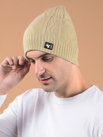 Men Beige Self Design Casual Winter Wear Cap