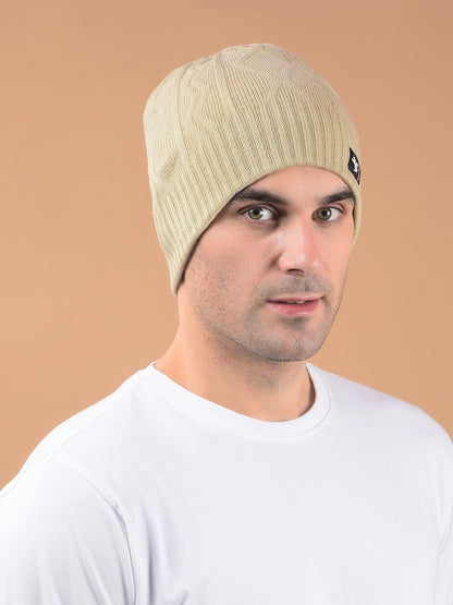 Men Beige Self Design Casual Winter Wear Cap