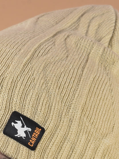 Men Beige Self Design Casual Winter Wear Cap