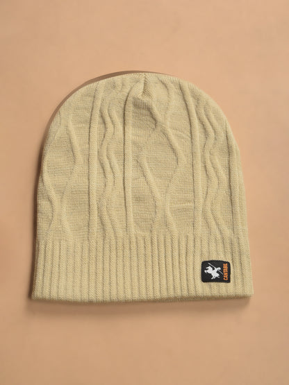 Men Beige Self Design Casual Winter Wear Cap