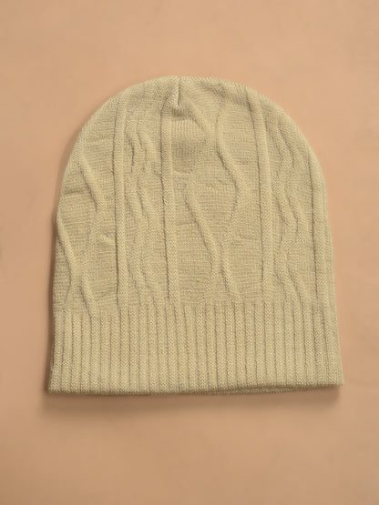 Men Beige Self Design Casual Winter Wear Cap