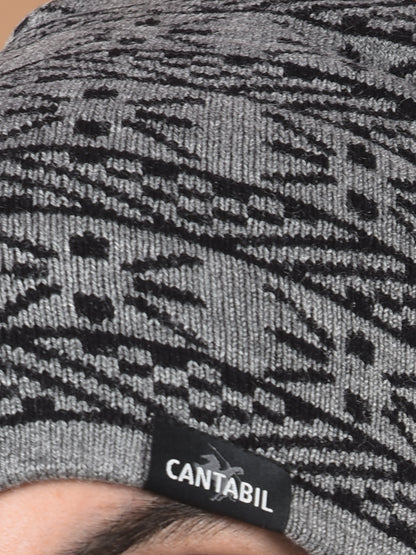 Men Grey Printed Casual Winter Wear Cap