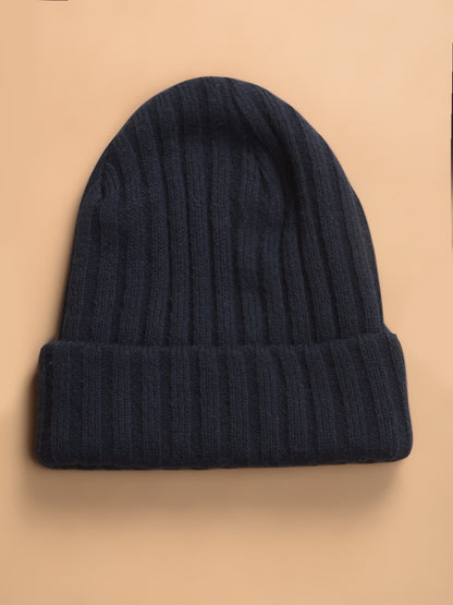 Men Navy Blue Solid Casual Winter Wear Cap