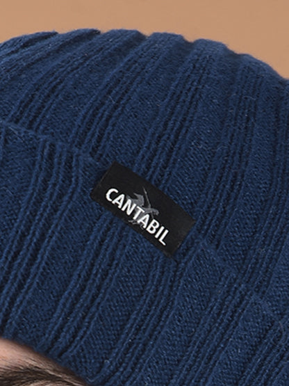 Men Blue Solid Casual Winter Wear Cap