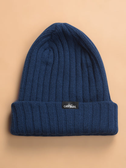 Men Blue Solid Casual Winter Wear Cap