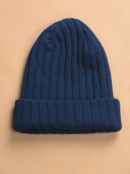 Men Blue Solid Casual Winter Wear Cap