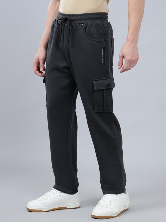 Men's Grey Solid Full Length Winter Cargo Pant